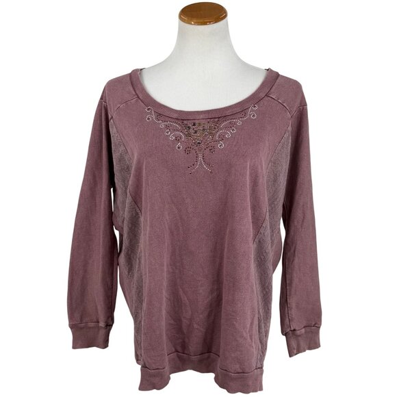 Vtg 90s B.L.E.U. Mauve Pink Lace & Studded Slouchy Sweatshirt | Y2K Grunge Boho - Picture 9 of 16